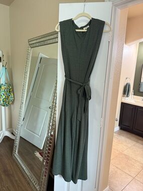 Max Studio Olive Green Sleeveless Wrap Jumpsuit